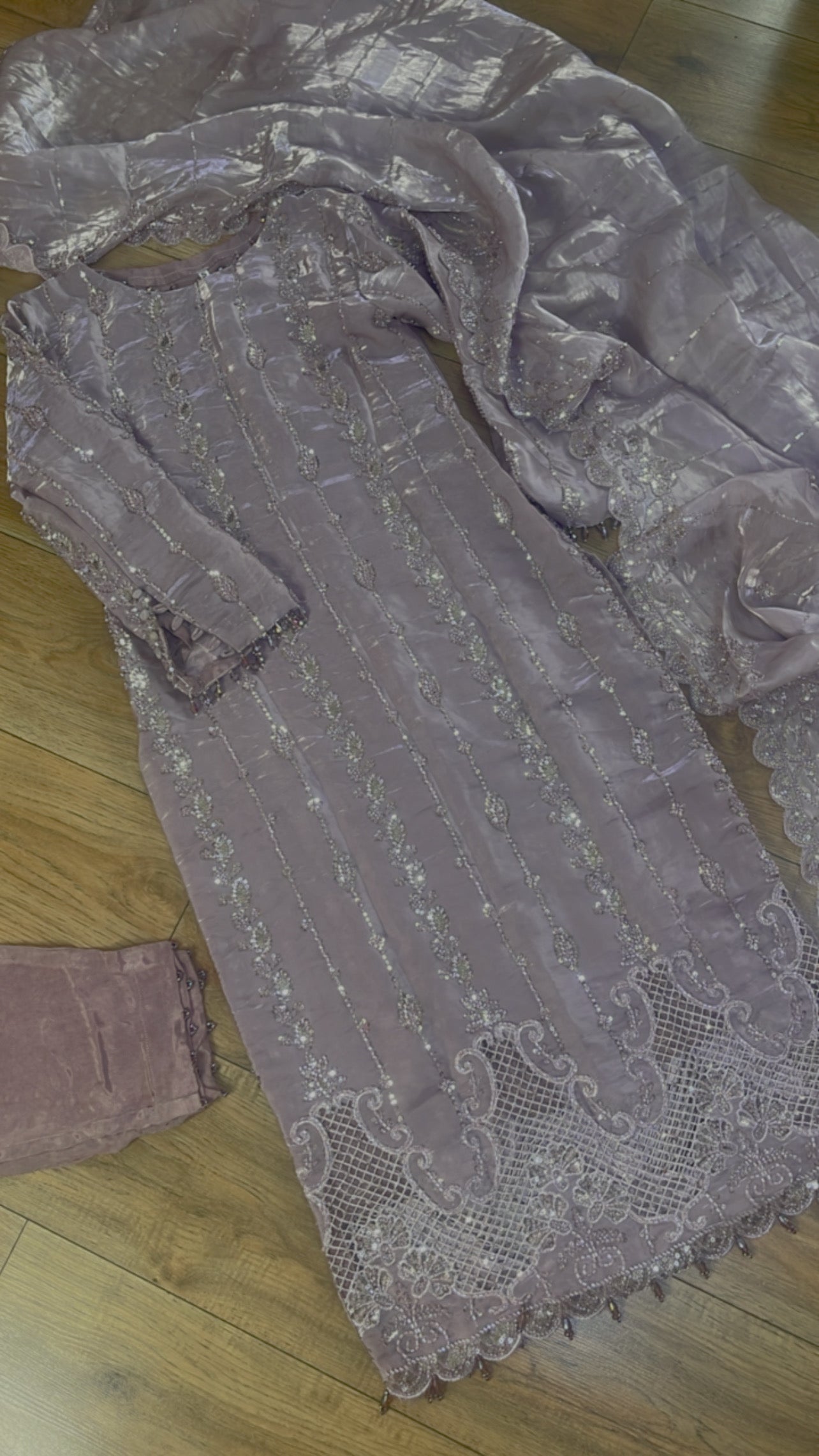 Tara - Korean Silk Cut Dana - Party Wear - CutWork - Pink - taara