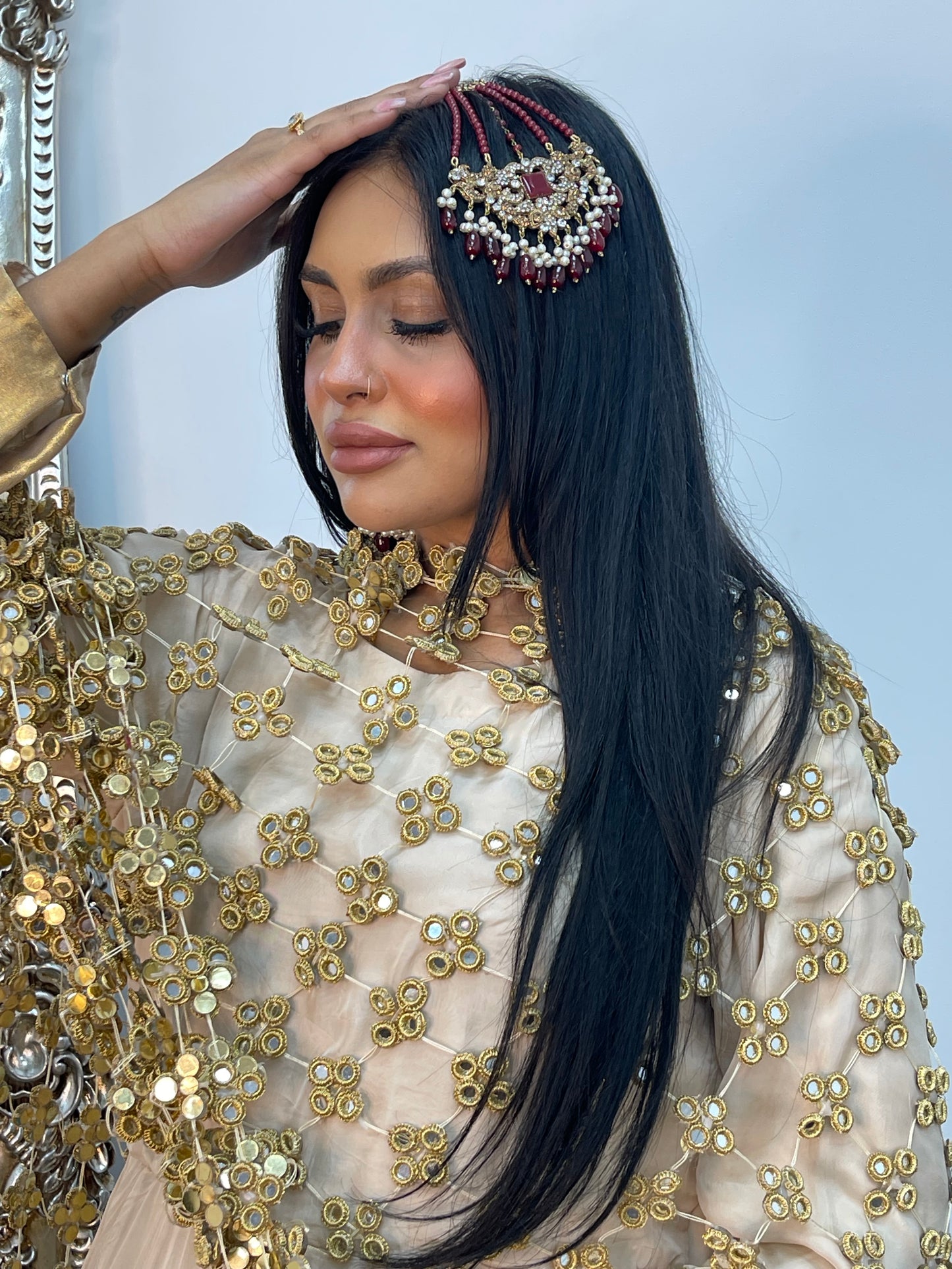 (Preorder 4 weeks) BRIDAL Posheeda Sheesh Dupatta Only - Poshida Sheesha - Mirror dupata