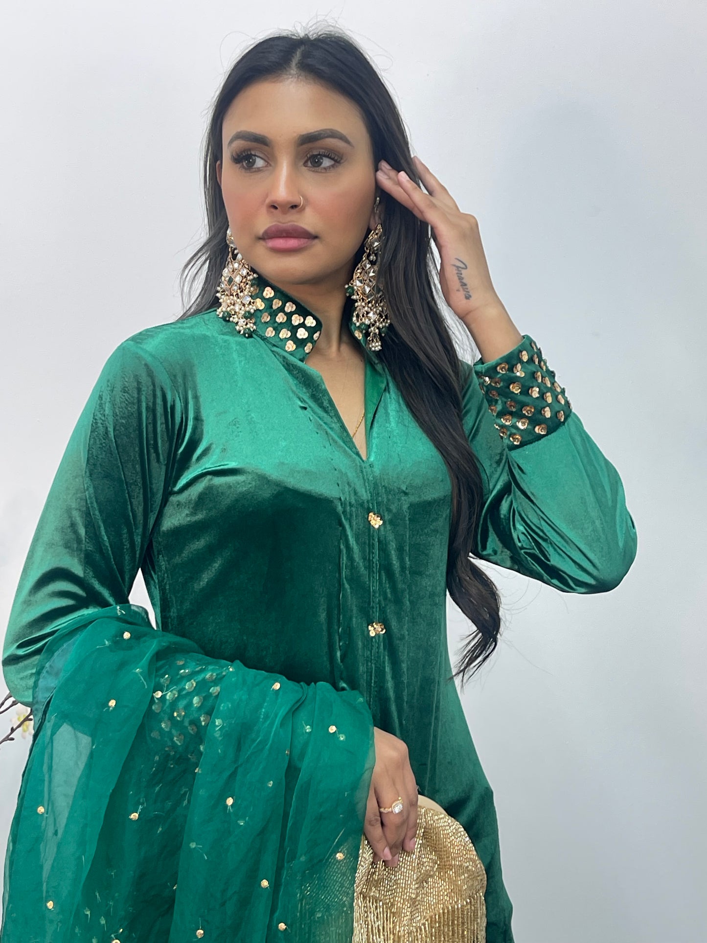 Sona l Green Silk Velvet - Party Outfit l AA