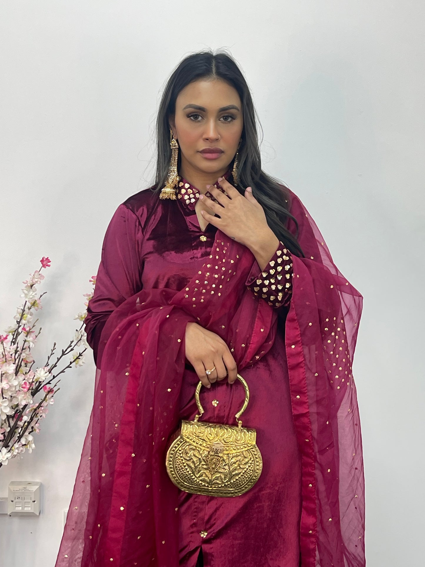 Sona l Plum Silk Velvet - Party Outfit l AA