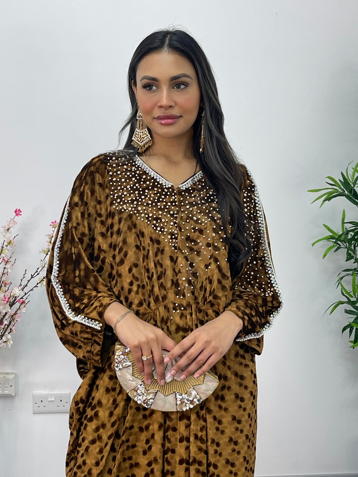 Coffee Brown Kaftaan - Diamond Kaftan - Velvet AA