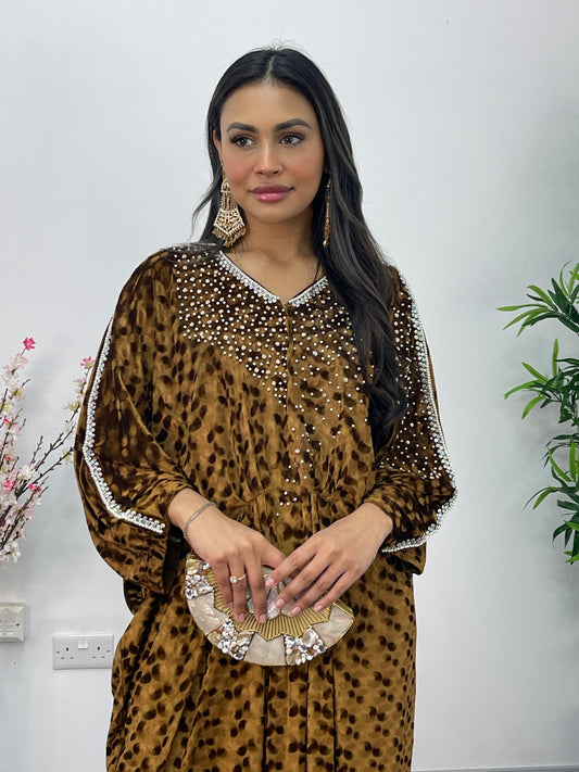 Coffee Brown Kaftaan - Diamond Kaftan - Velvet AA