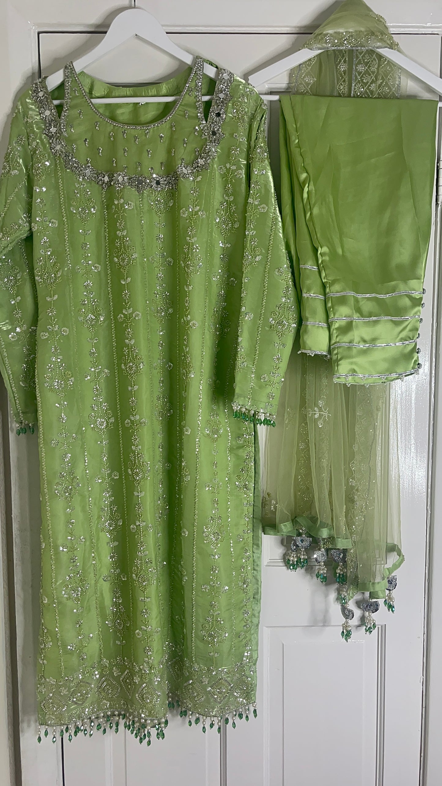 Ronaq- Korean Silk Cut Dana - Party Wear - Mint Green
