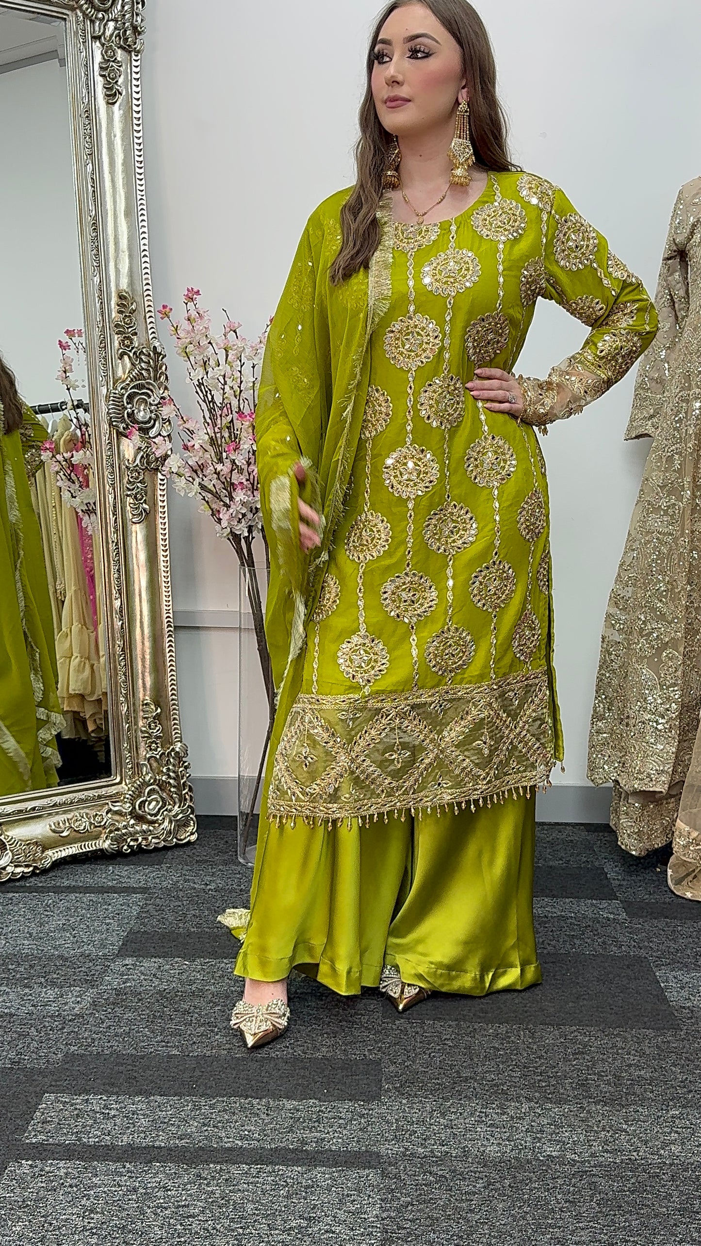 Kiran - Sheesha Sharara Set - green - Mehndi outfit - Party wear - W