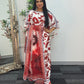 Swiss silk printed kaftan style dress - Red Kaftaan - 3pc