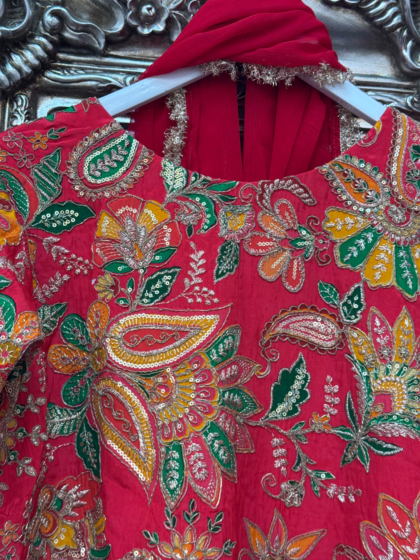 Phoolwari - Armani Silk - Red