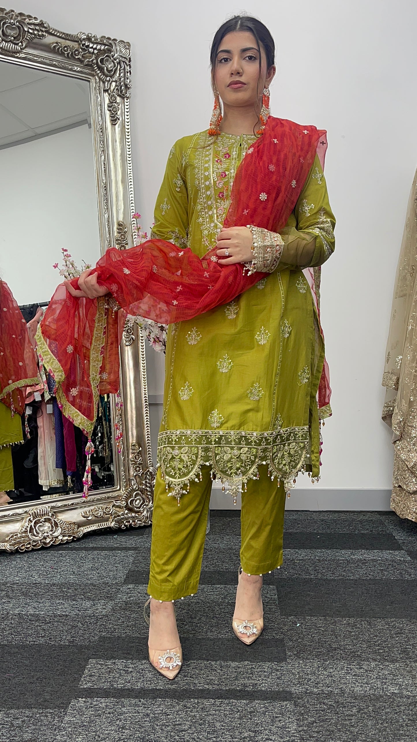 Shola _ Maria B inspired - Green & Orange -