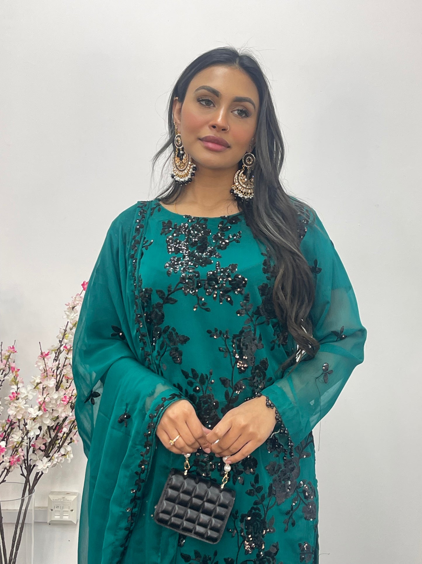 “Tooba” Green Chiffon Sitari - W