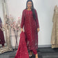 Tara - Korean Silk Cut Dana - Party Wear - CutWork - Maroon - taara