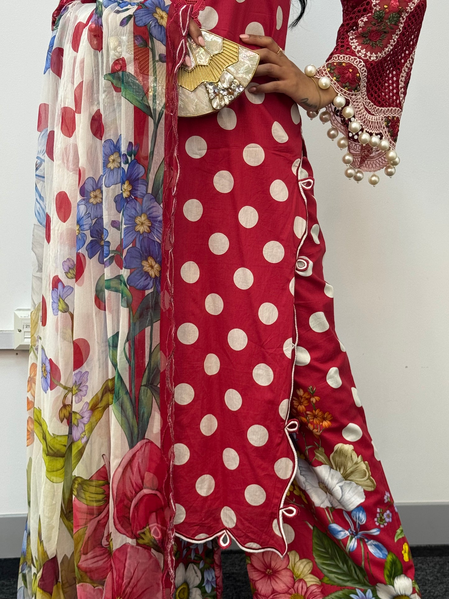 Maria B Lawn Mprints - Polka Dots - Red