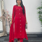 Red - Floor Length Sleeves - Chiffon Outfit - T