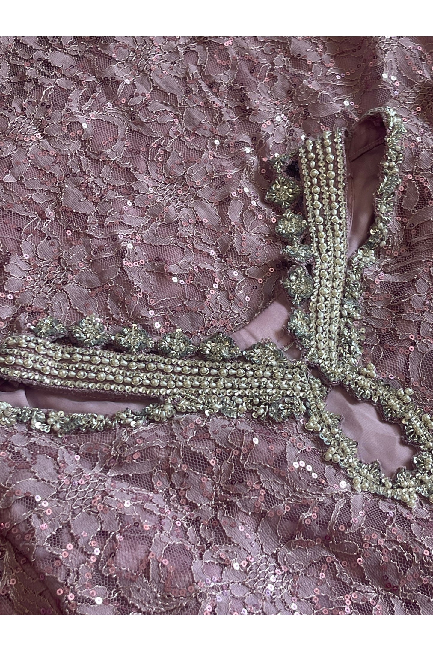 Chantilly Pink - Silver Party Wear - Sequined Net - V