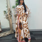 Swiss silk printed kaftan style dress - Brown Kaftaan - 3pc