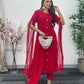 Red - Floor Length Sleeves - Chiffon Outfit - T