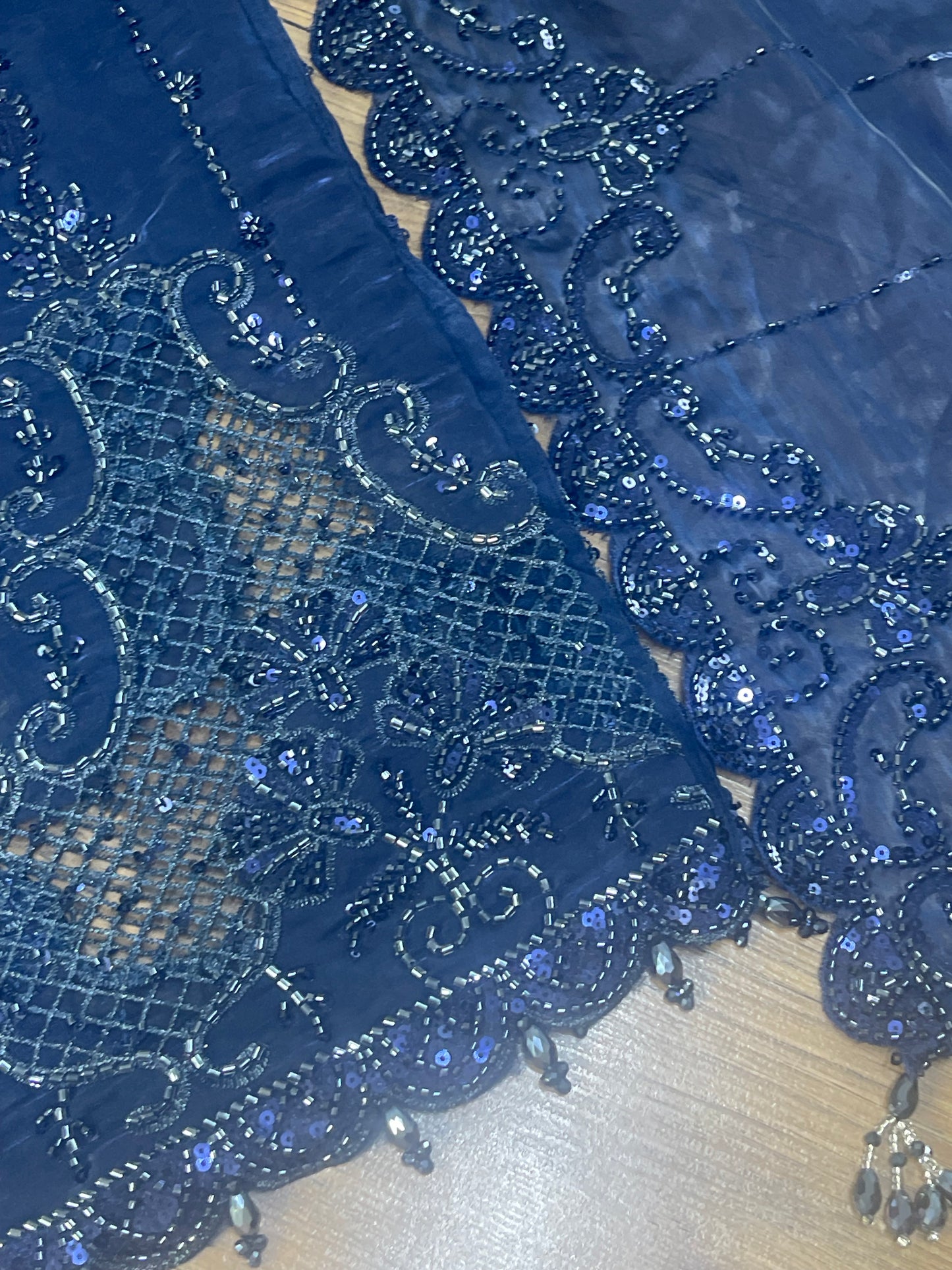 Tara - Korean Silk Cut Dana - Party Wear - CutWork - Navy Blue - taara