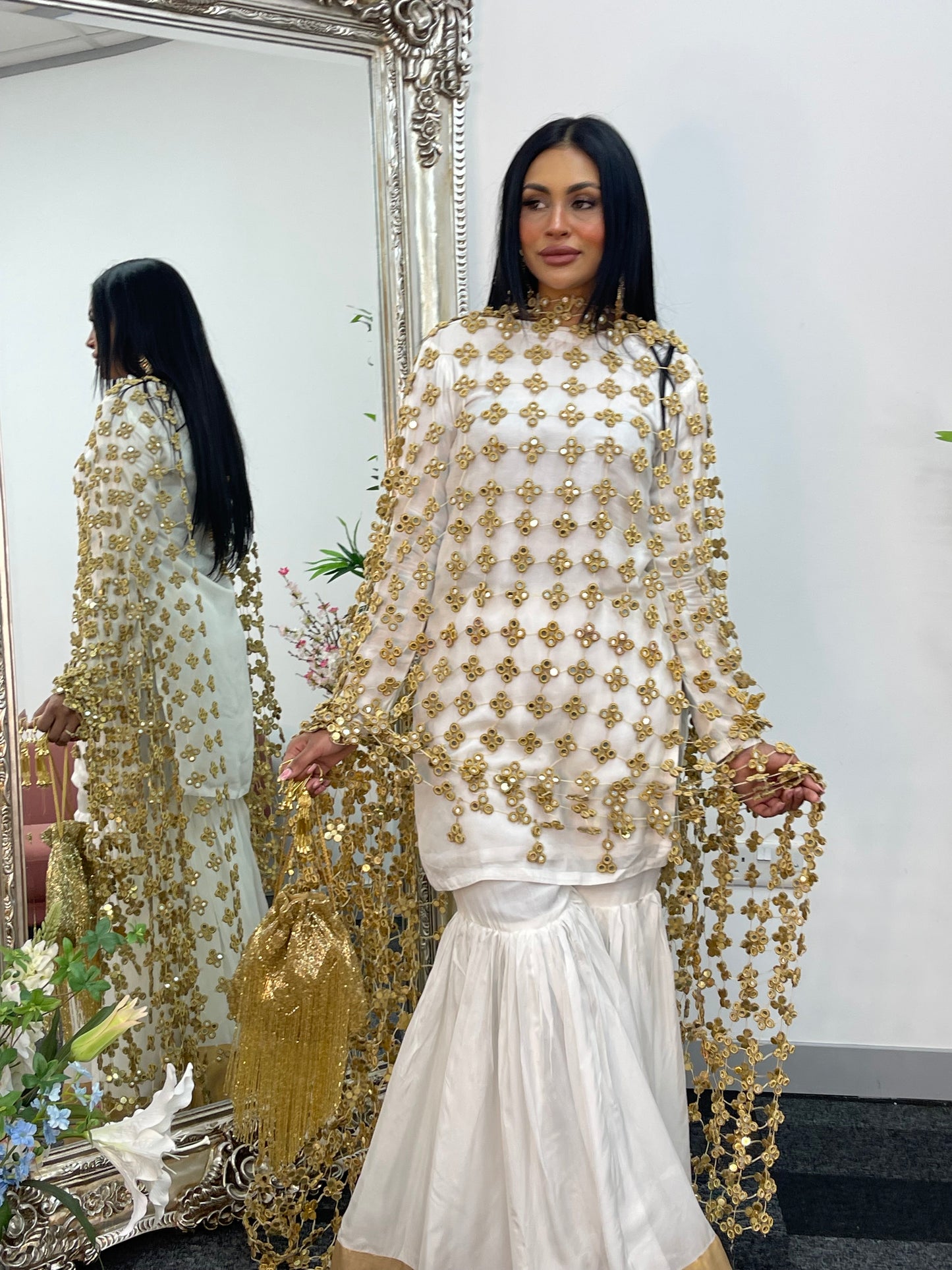 (Preorder 4 weeks) BRIDAL Posheeda Sheesh Dupatta Only - Poshida Sheesha - Mirror dupata