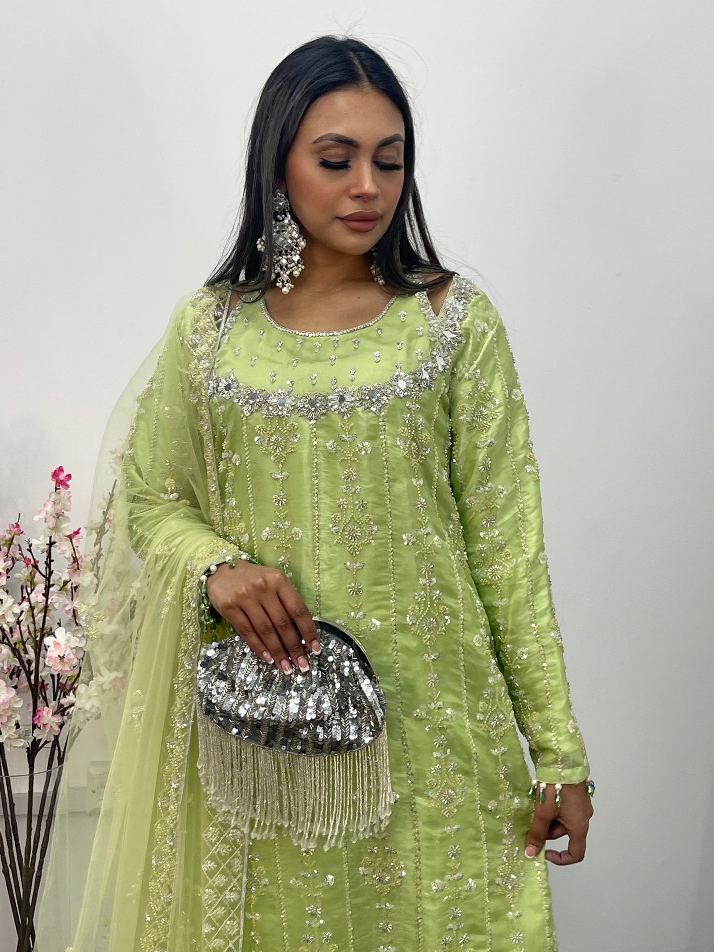 Ronaq- Korean Silk Cut Dana - Party Wear - Mint Green