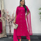 Hot Pink - Floor Length Sleeves - Chiffon Outfit - T