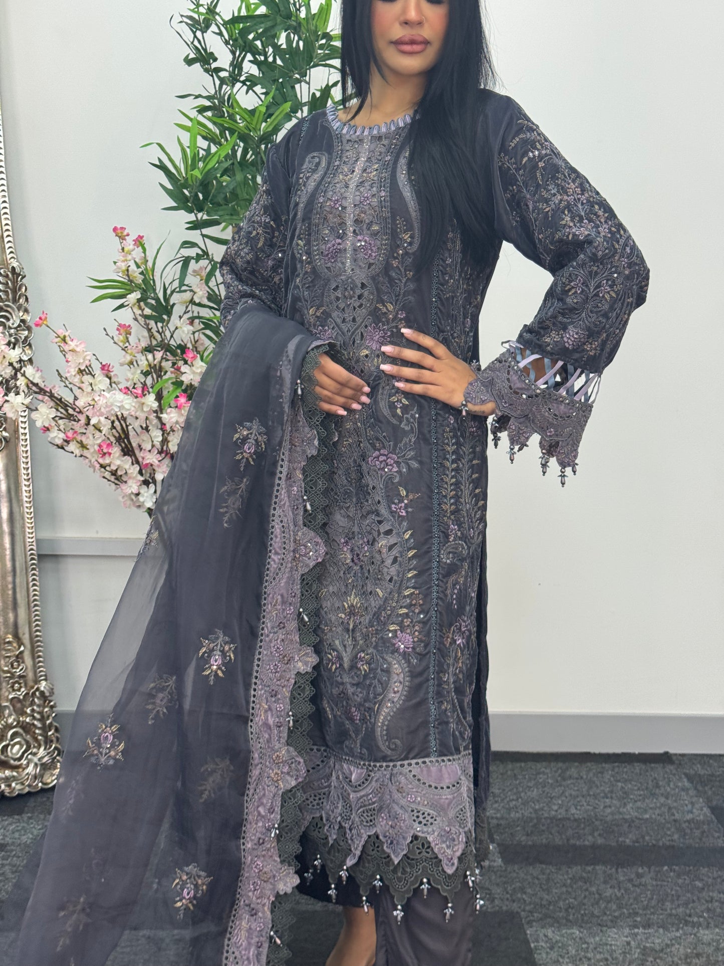 Maria B Luxury Velvet - Gray purple