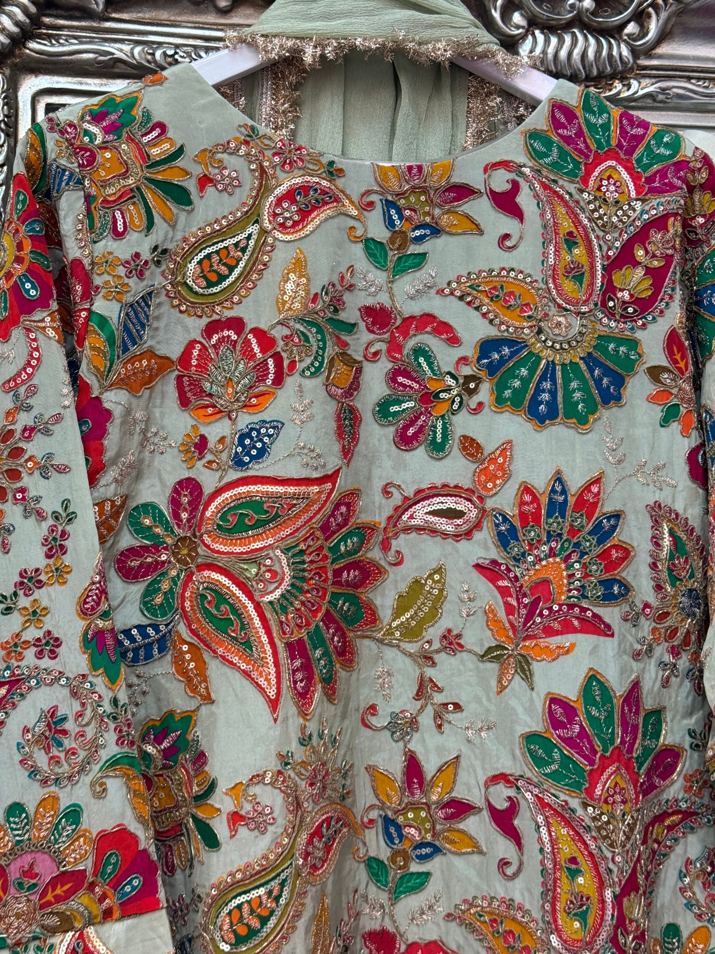 Phoolwari - Armani Silk - Pistachio Green