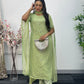 Green - Floor Length Sleeves - Chiffon Outfit - T