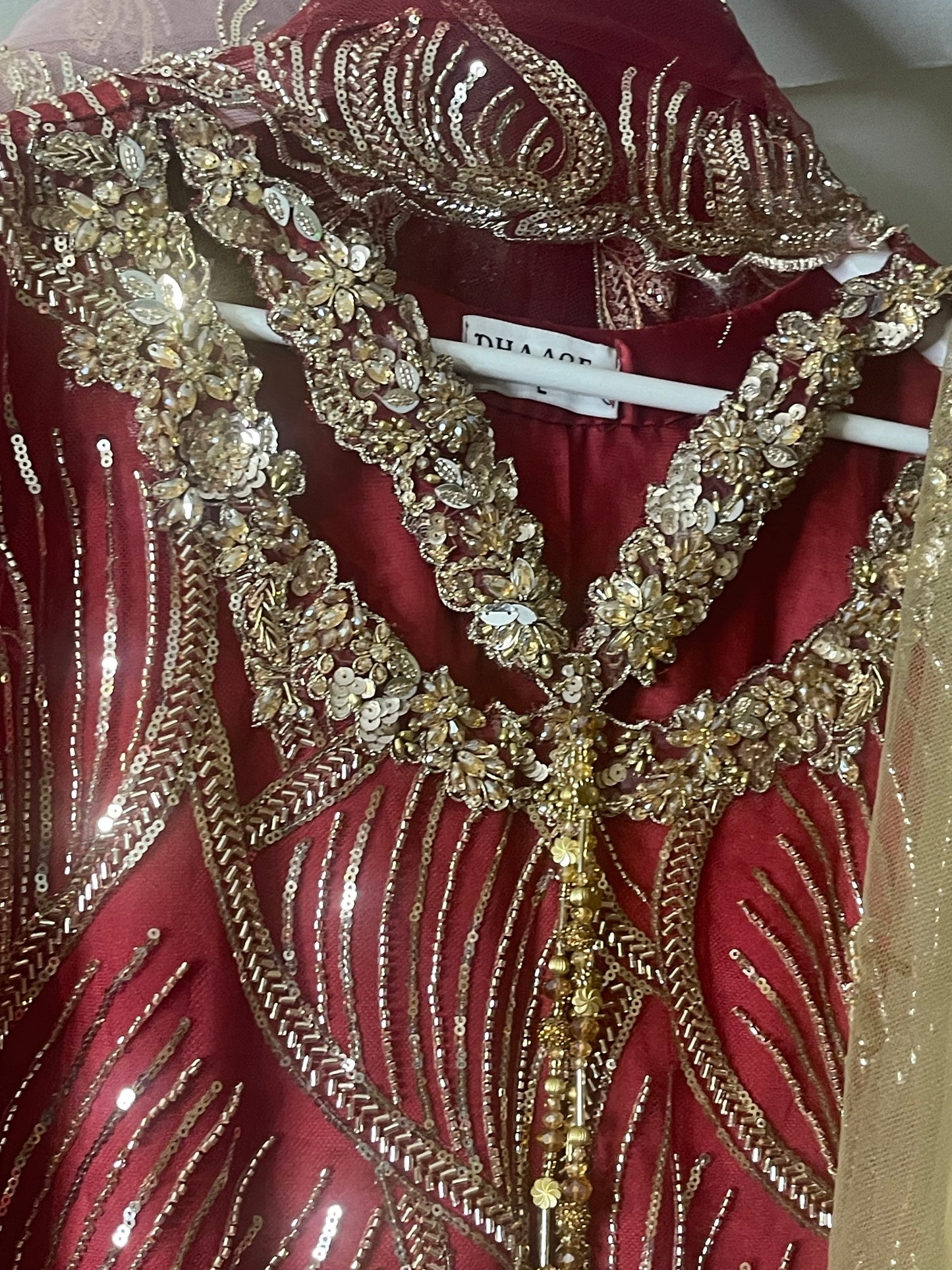 Jhumka - Red - Maroon Cutdana Net
