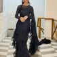 (Preorder 4  Weeks) Ruffled Sequin saree - Black Sari -