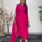 Hot Pink - Floor Length Sleeves - Chiffon Outfit - T