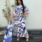 Swiss silk printed kaftan style dress - Blue Kaftaan - 3pc