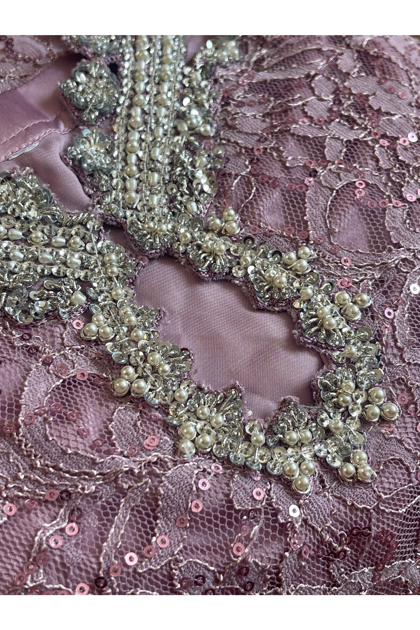 Chantilly Pink - Silver Party Wear - Sequined Net - V