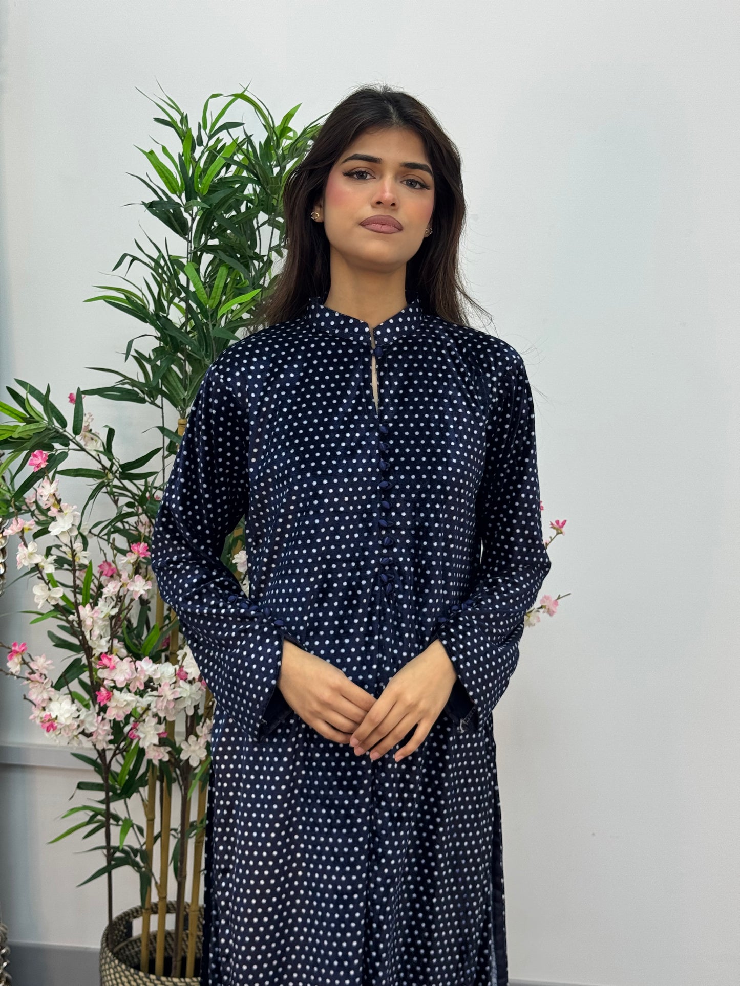 Polka Dots - Navy Blue - Shaneel Velvet