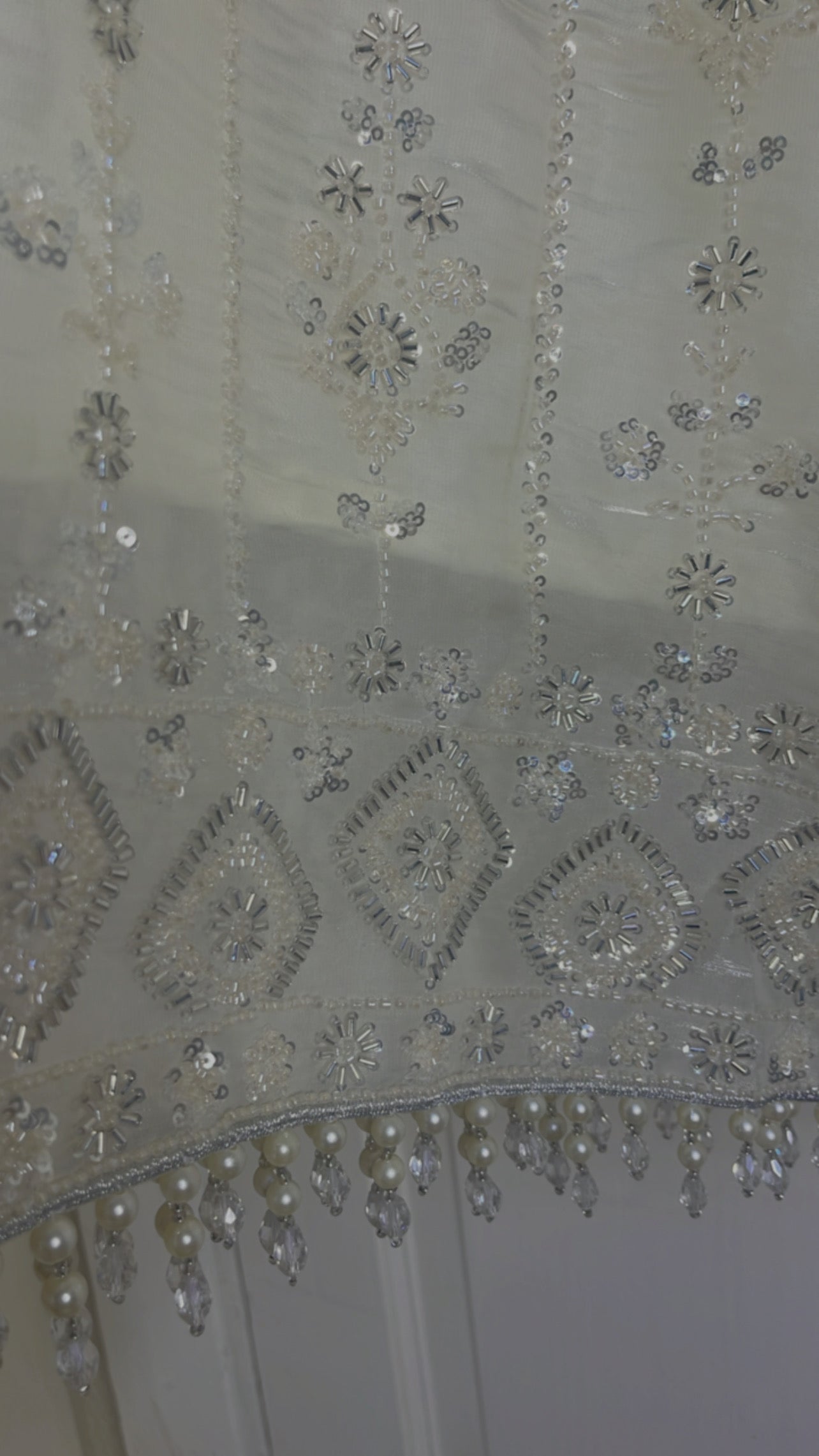 Ronaq- Korean Silk Cut Dana - Party Wear - White - Ivory -