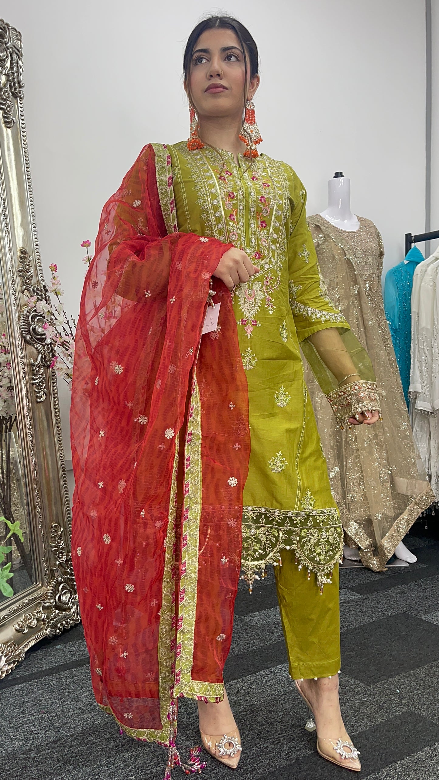 Shola _ Maria B inspired - Green & Orange -