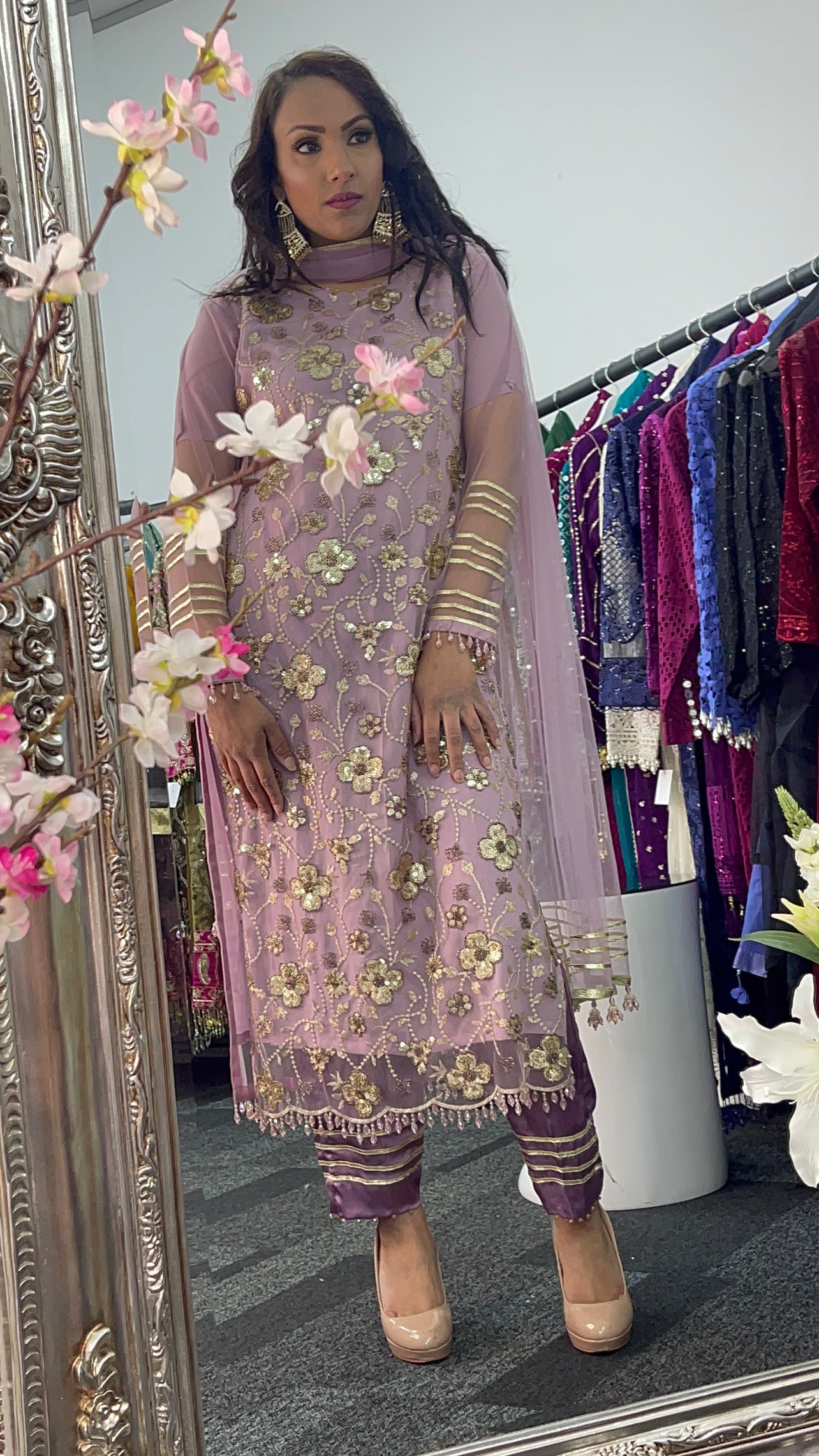 Aatish - Pink Cutdana Net - Lilac Party Outfit
