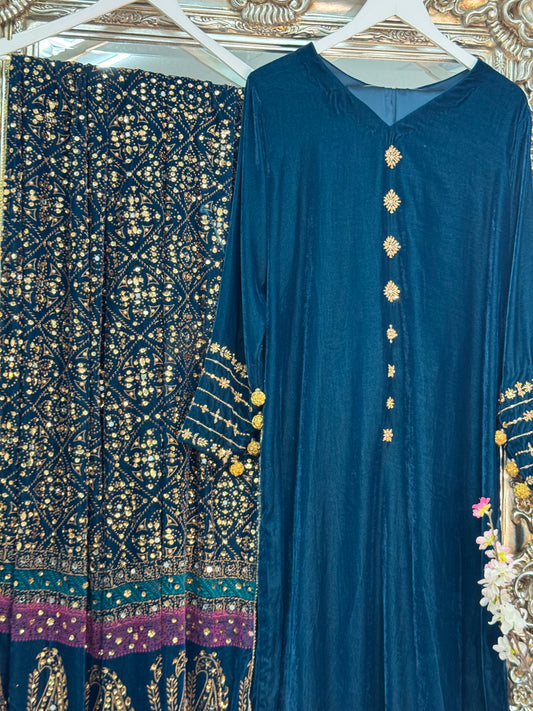 Komal - Teal Green Velvet