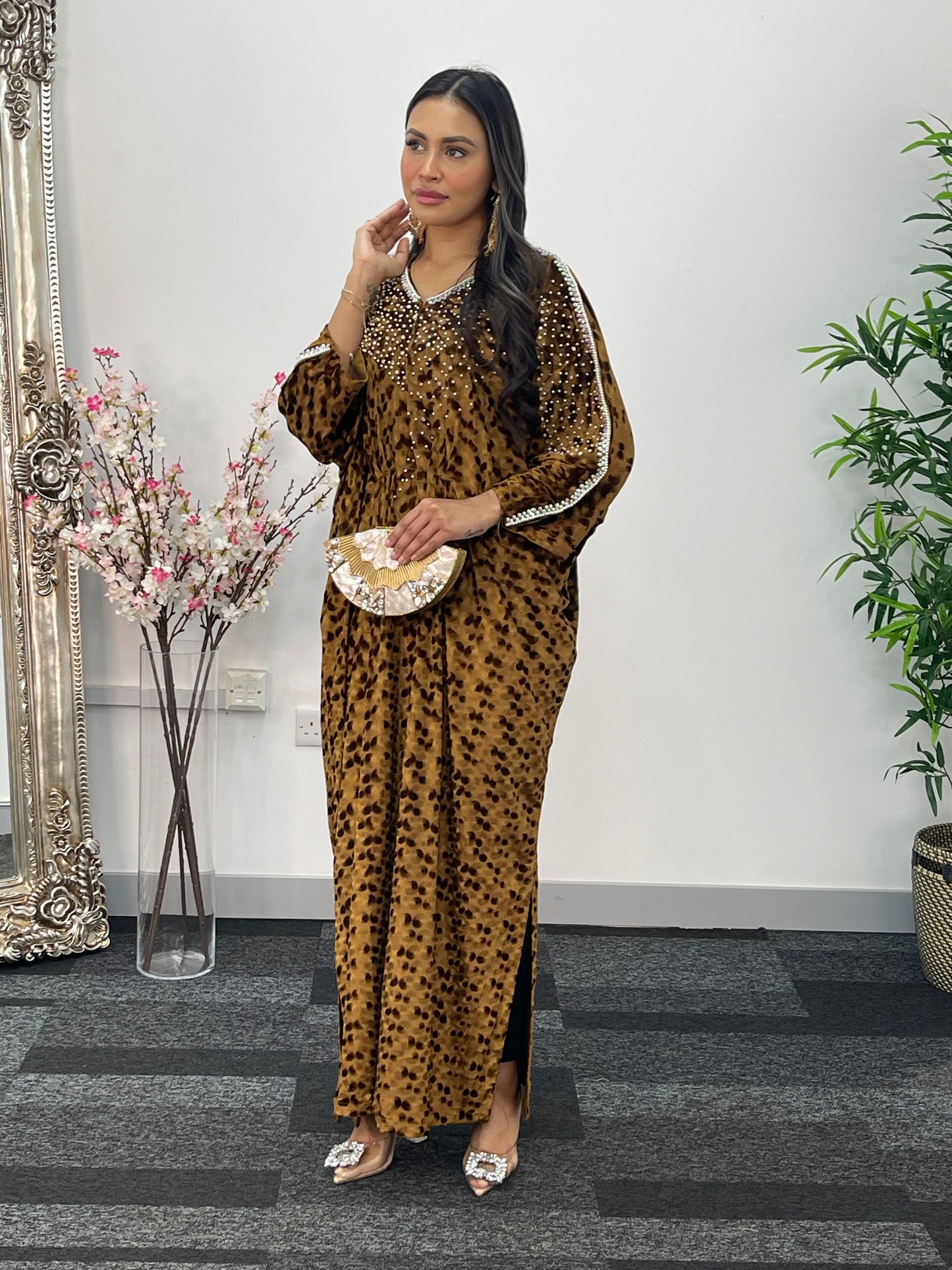 Coffee Brown Kaftaan - Diamond Kaftan - Velvet AA