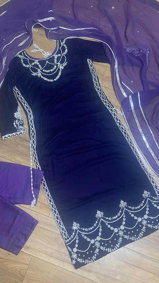 Crazy Kiya - Purple Velvet Pret - Wedding Party Wear -