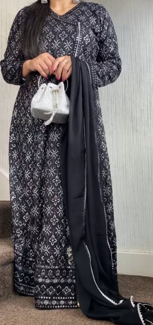 Black Chikankaari Maxi - Long Dress