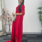 Red - Floor Length Sleeves - Chiffon Outfit - T