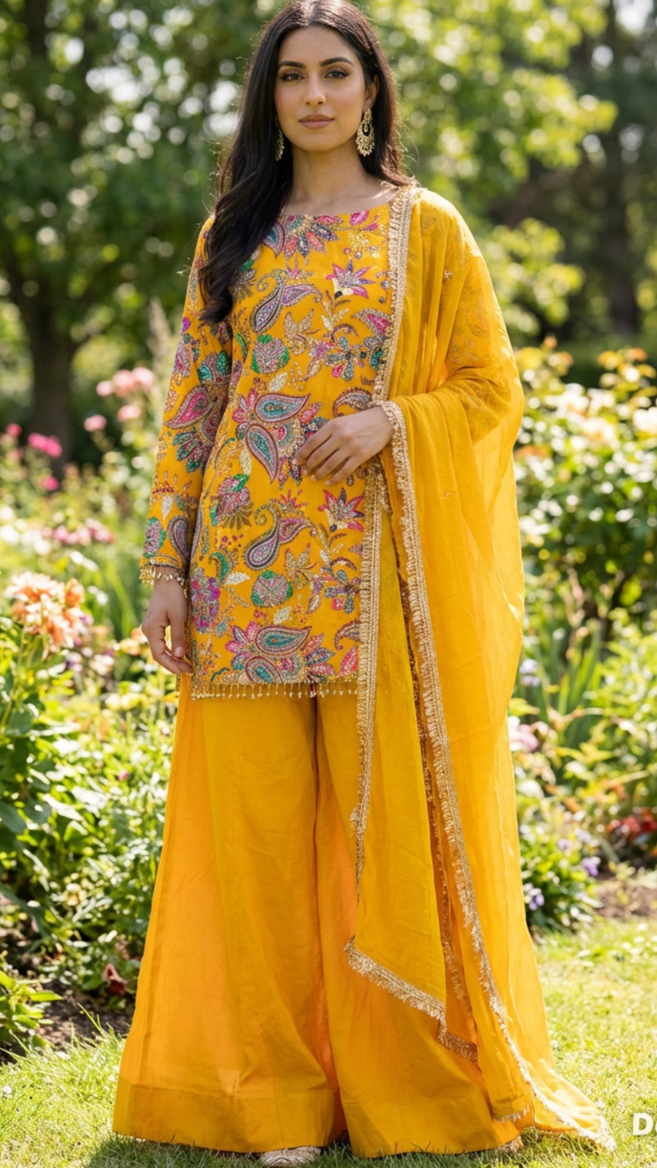 Phoolwari - Armani Silk - Yellow