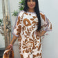 Swiss silk printed kaftan style dress - Brown Kaftaan - 3pc