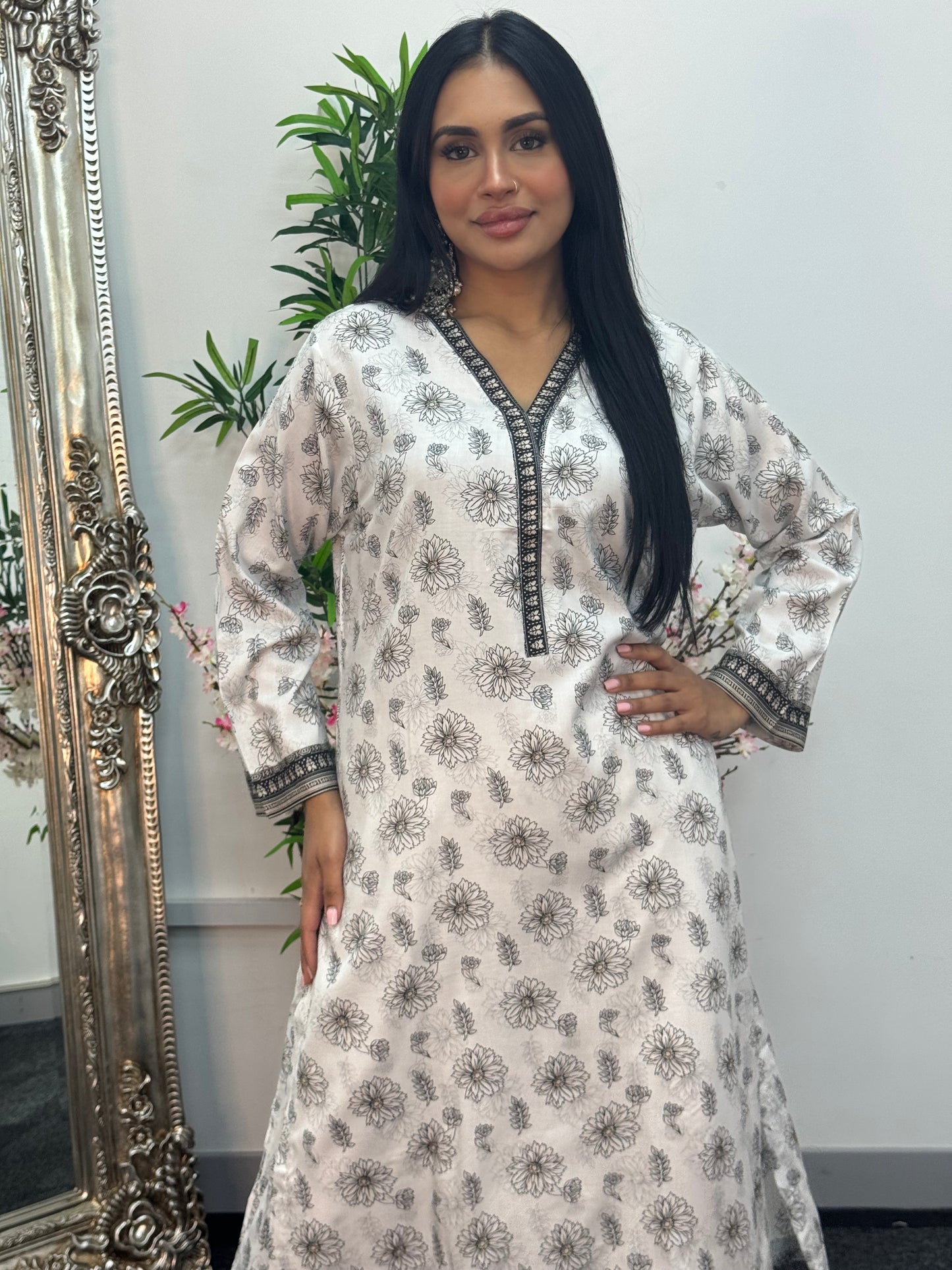 Daily Wear - 2 PC Printed Linen - White
