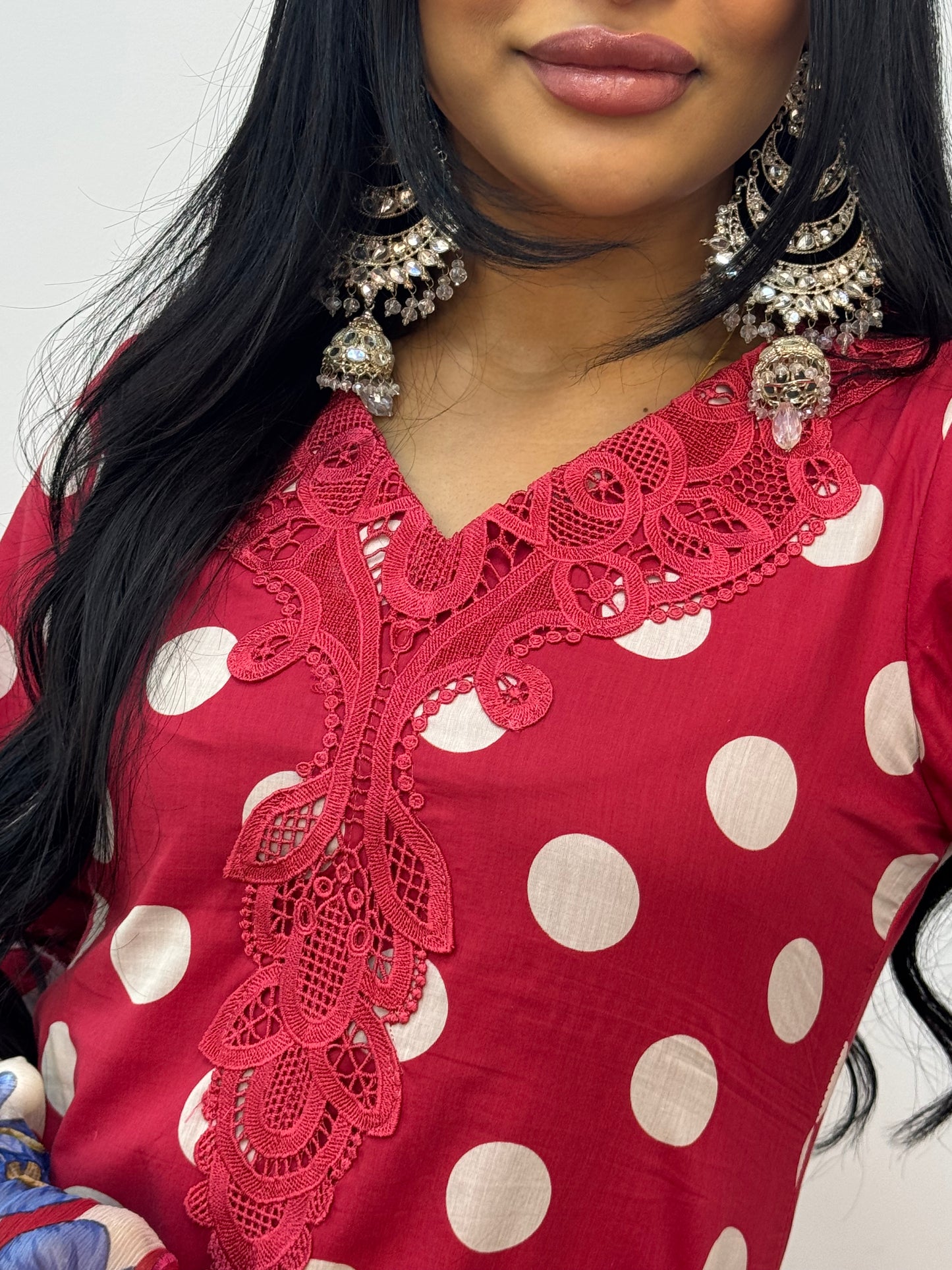 Maria B Lawn Mprints - Polka Dots - Red
