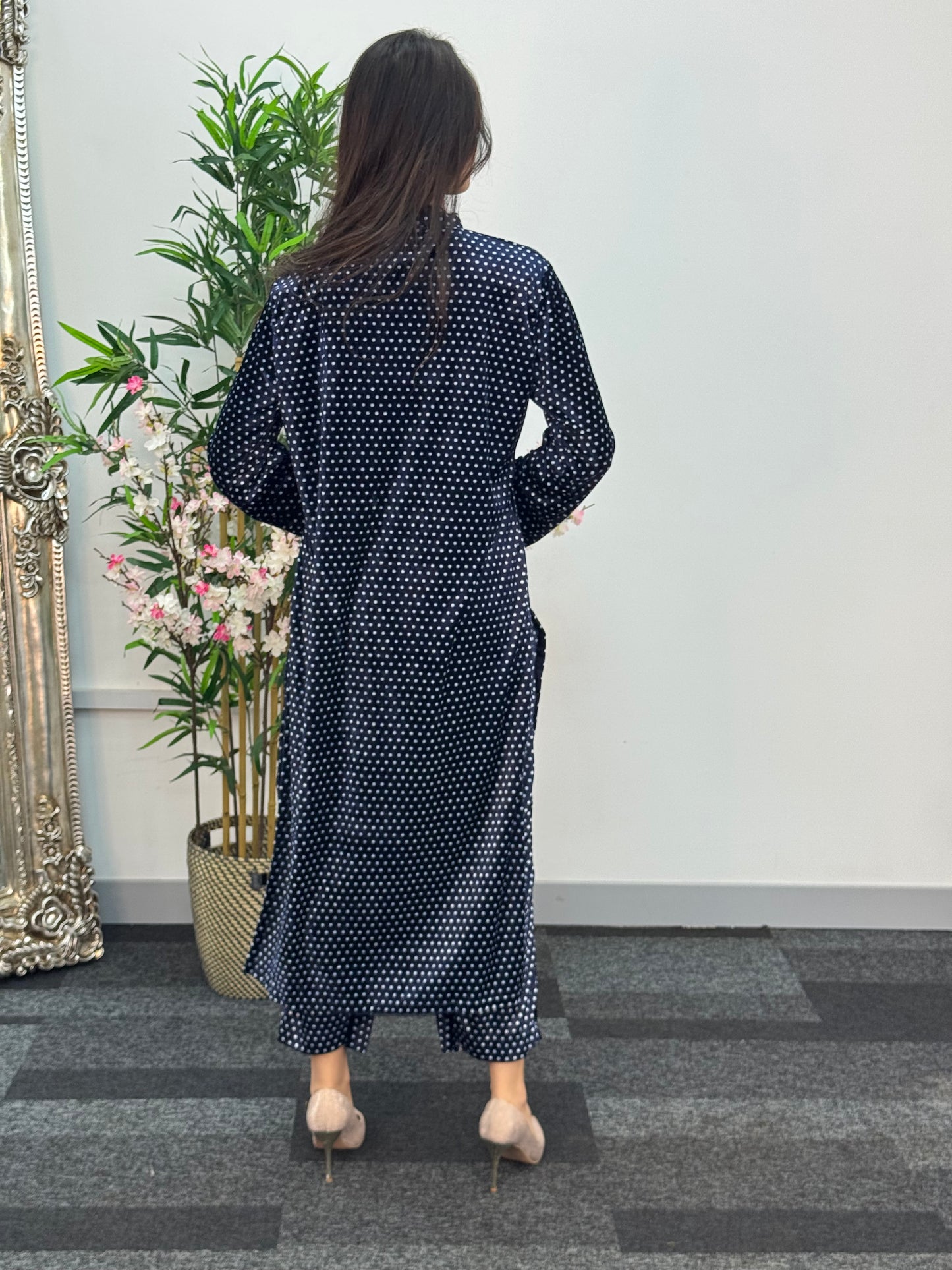 Polka Dots - Navy Blue - Shaneel Velvet