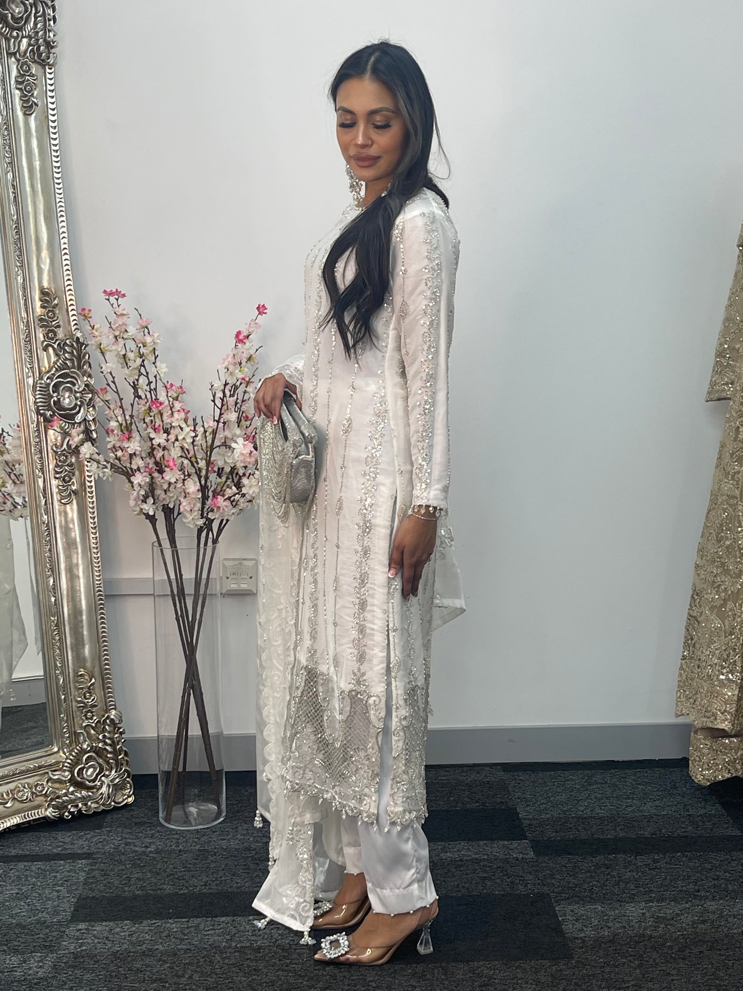 Tara - Korean Silk Cut Dana - Party Wear - CutWork - White - taara -