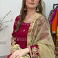 (Pre Order 3/4 Weeks) “GUL BANO” - Hand Painted Dupatta with Hand Work -Anarkali - Maroon Gold - Noor