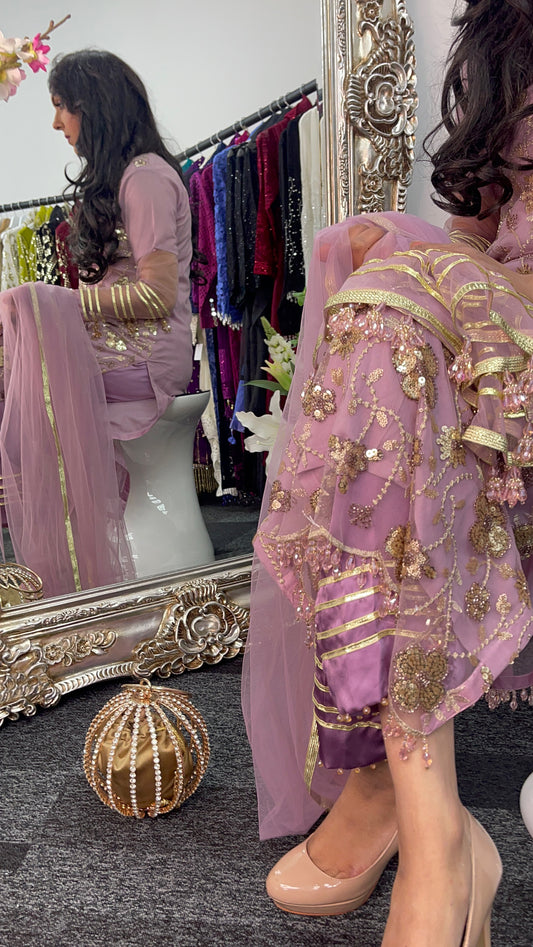 Aatish - Pink Cutdana Net - Lilac Party Outfit