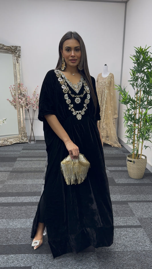 Raat 2 - Black Kaftaan -  Velvet Kaftan - AC