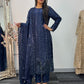 Tara - Korean Silk Cut Dana - Party Wear - CutWork - Navy Blue - taara