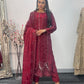 Tara - Korean Silk Cut Dana - Party Wear - CutWork - Maroon - taara